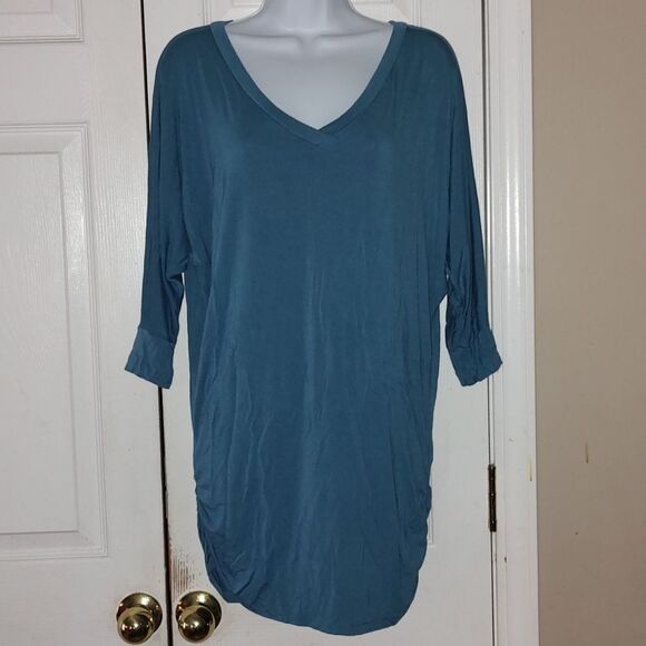 By Johnny bluish tunic side gather shirt  Sz L - Picture 1 of 5